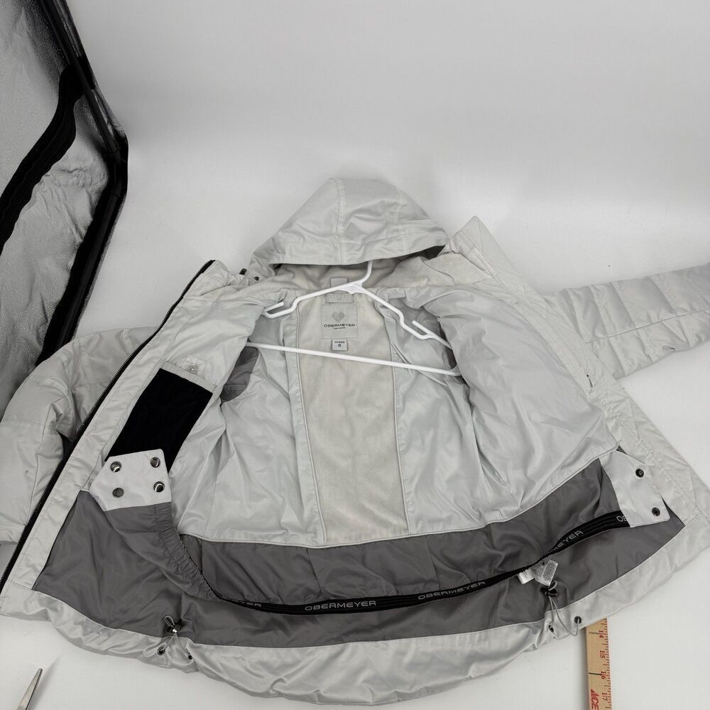 Obermeyer Jacket Coat Puffer Bombshell Hood Ski Apres Down White/Gray Women Sz 6 - Picture 16 of 16